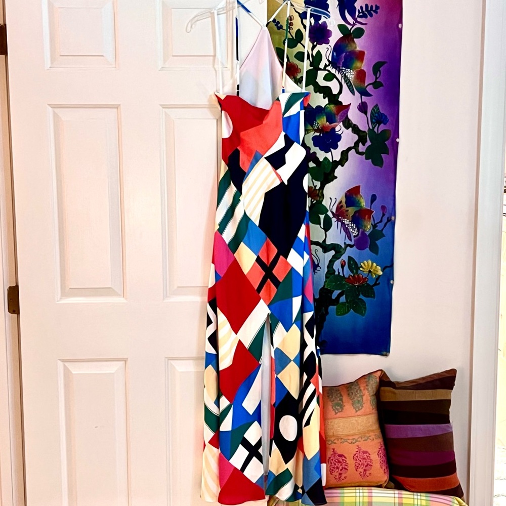 STAUD Multicolor Geometric Halter Maxi Dress — Red, Blue, Green & Yellow NWT - Picture 13 of 16